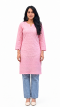 Rose Quartz Chikankari Short Kurti — Pure Cotton