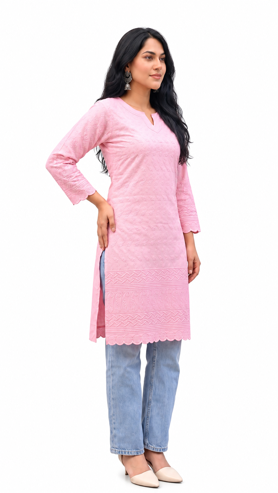 Rose Quartz Chikankari Short Kurti — Pure Cotton