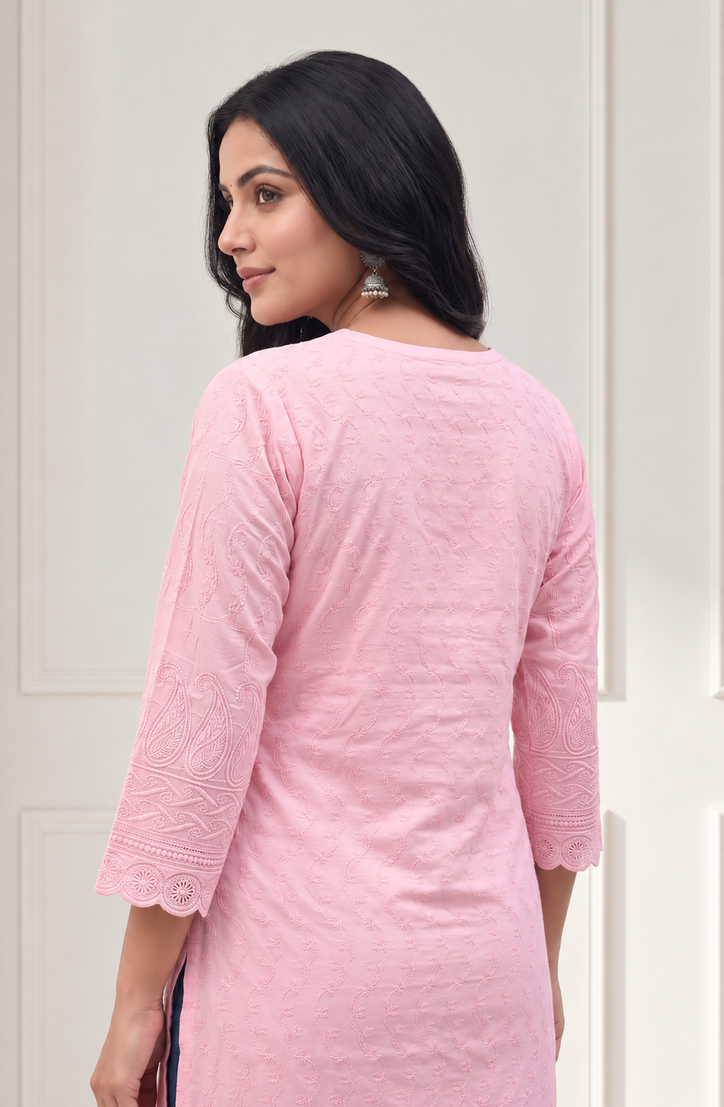 Rose Quartz Chikankari Short Kurti — Pure Cotton
