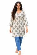 Cotton Printed Short Kurti — Sage Green Geometric