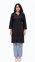 Modal Cotton Chikankari Short Kurti — Midnight Black