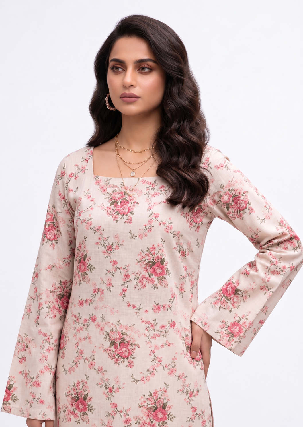 Pure Cotton Short Kurti — Blush Pink Floral