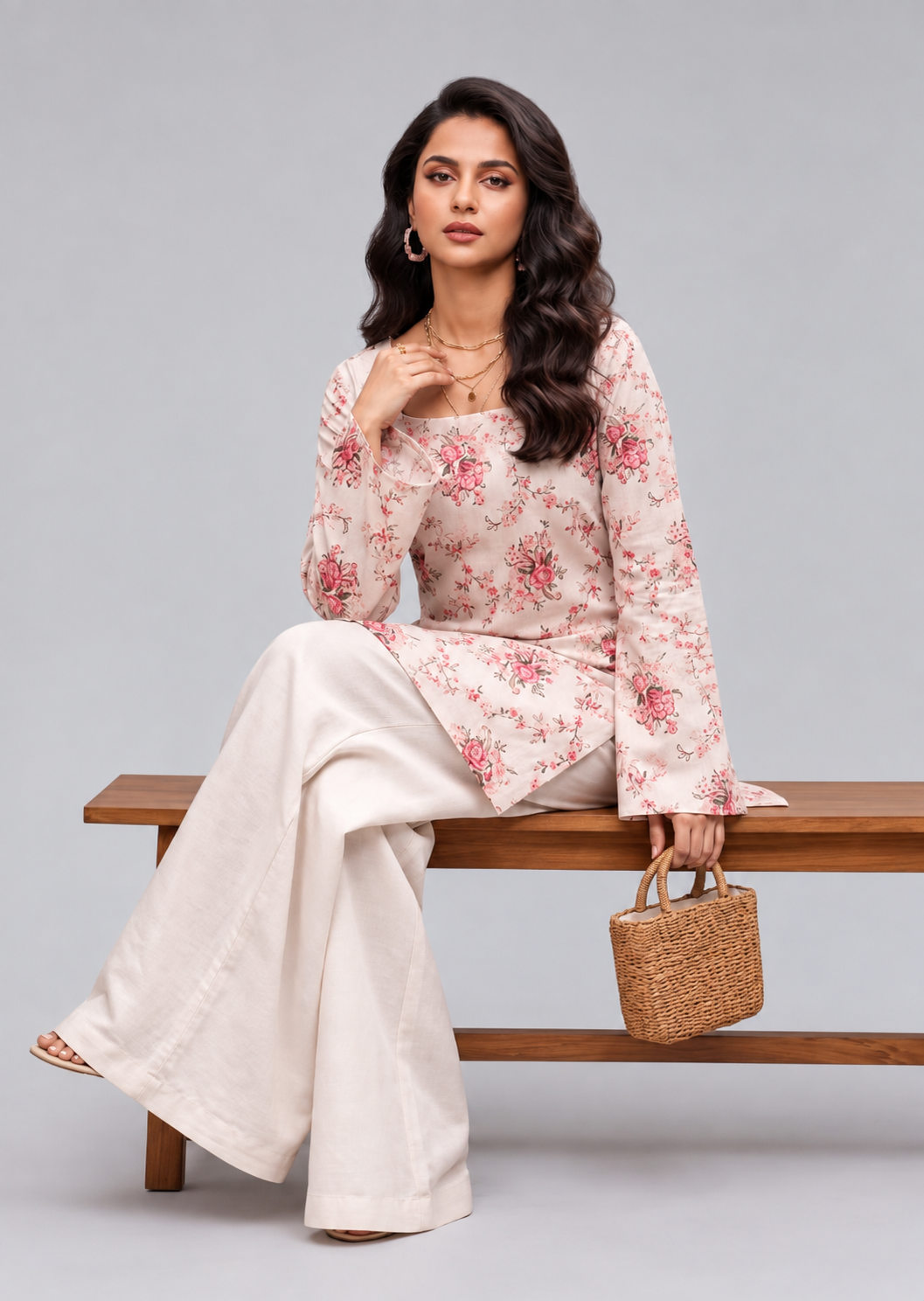 Pure Cotton Short Kurti — Blush Pink Floral