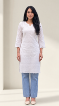 White-on-White Chikankari Short Kurti — Pure Cotton