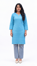 Powder Blue Chikankari Short Kurti — Pure Cotton