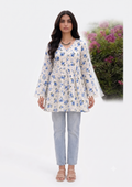 Cotton Printed Short Kurti — Ivory Blue Floral