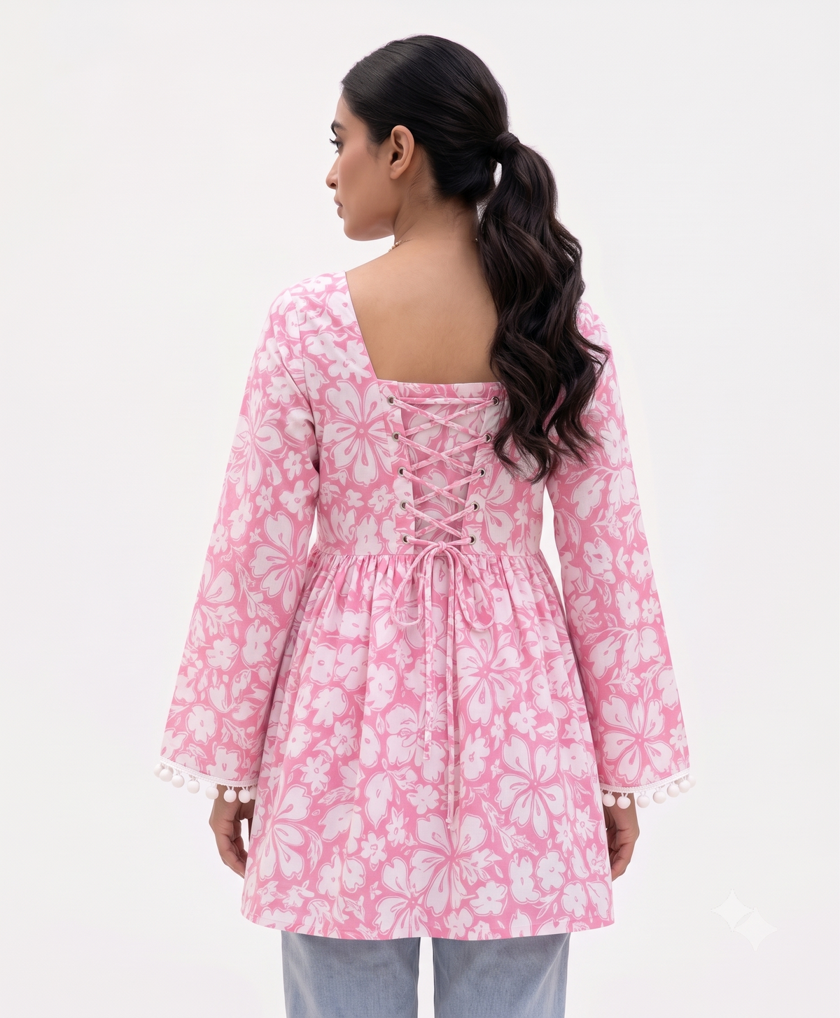 Cotton Printed Short Kurti — Candy Pink Floral