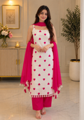 Cotton Pant Suit Set — Ivory Heart Print with Pink Pants