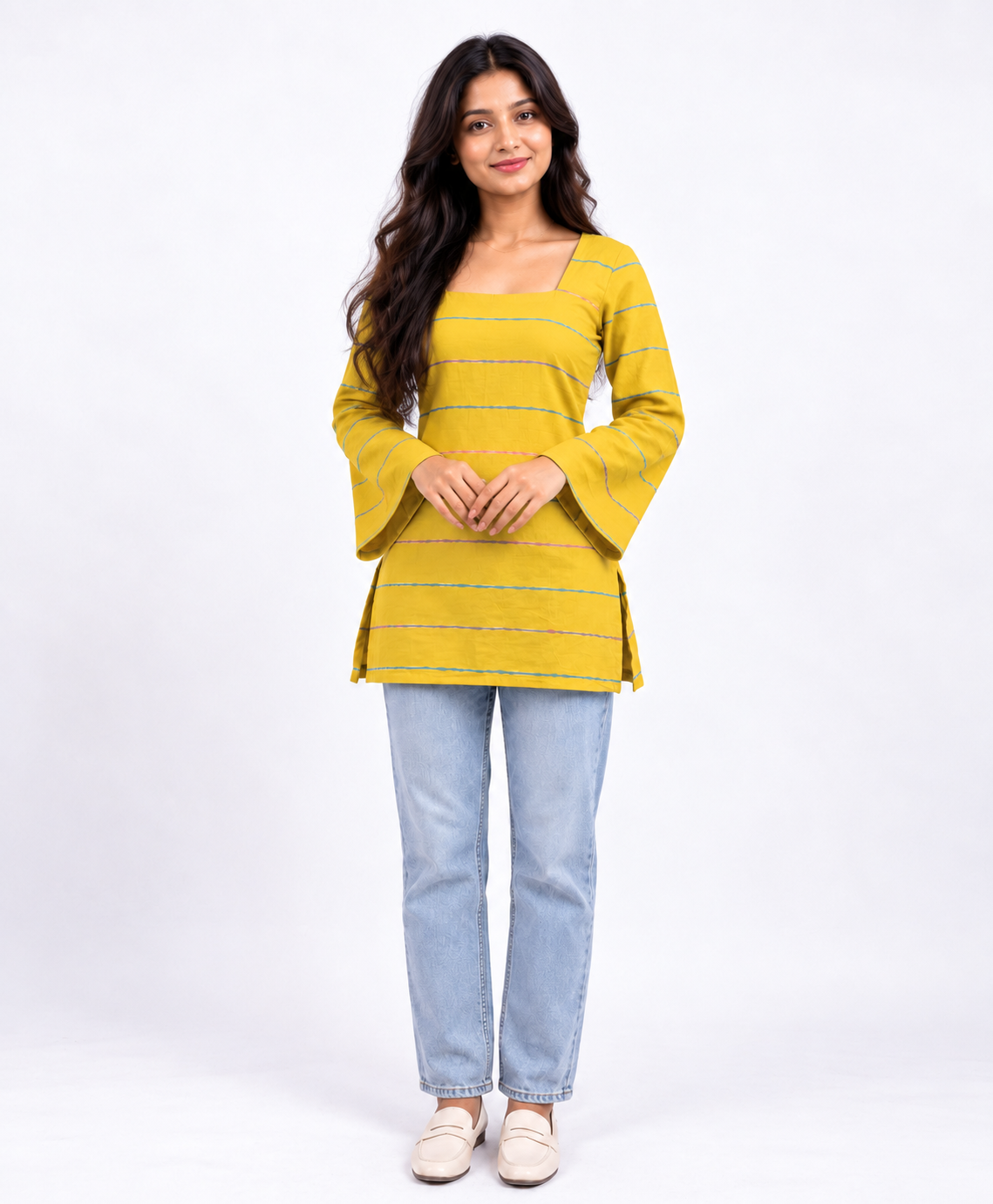 Rayon A-Line Short Kurti — Mustard Yellow