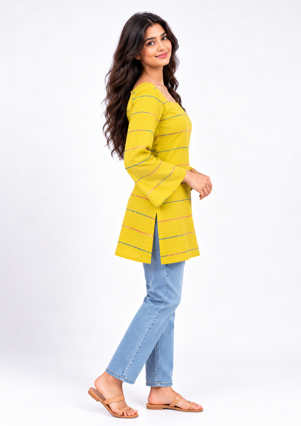 Rayon A-Line Short Kurti — Mustard Yellow