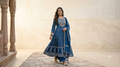 Chanderi Silk Long Kurti — Royal Blue Zari Border