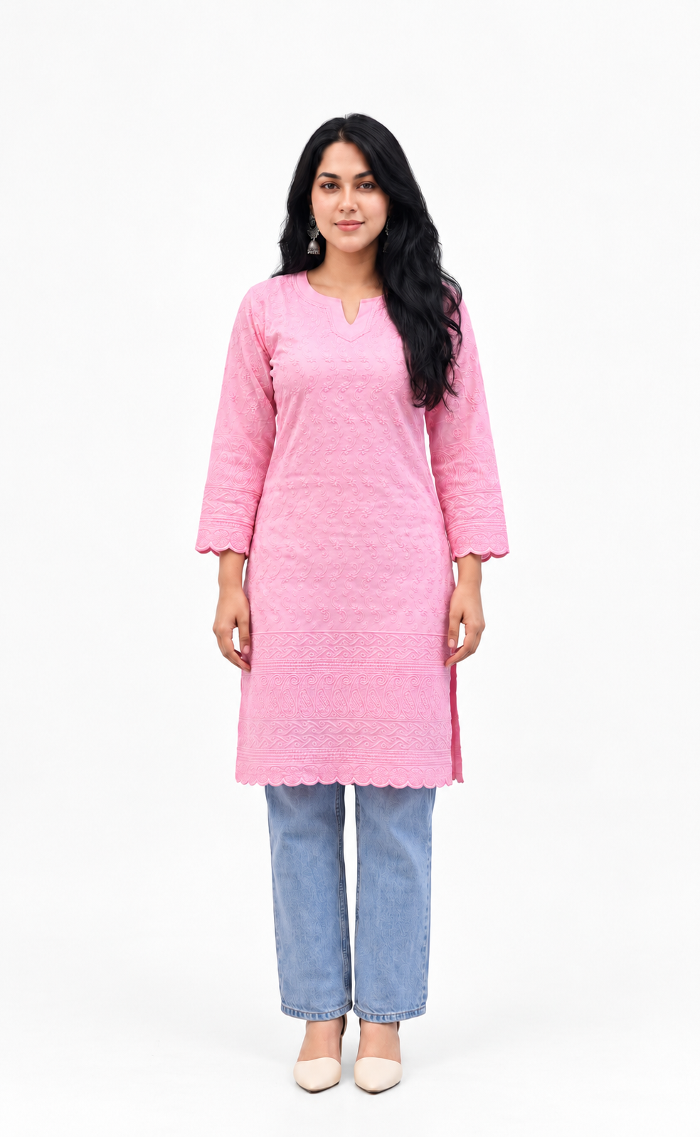 Rose Quartz Chikankari Short Kurti — Pure Cotton